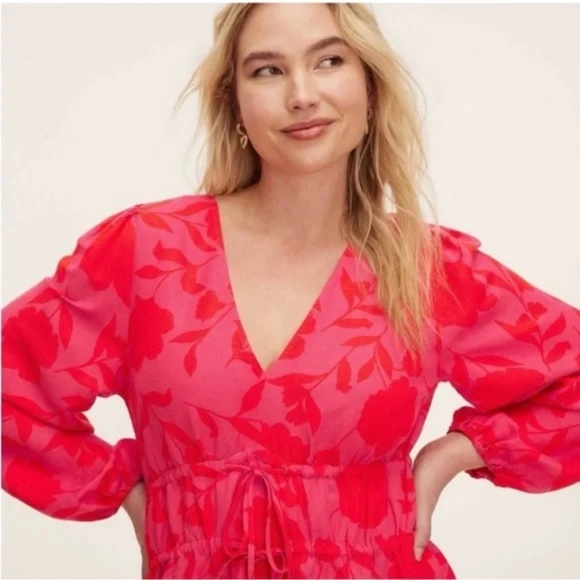 Kate Spade x Target Classic Rose Linen Midi Dress Pink/Red Size XS NWT - Picture 3 of 5